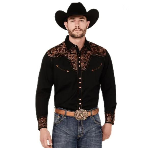 SOLD Scully Men's Embroidered Gunfighter Long Sleeve Snap Western Shirt Sz XXL - Picture 3 of 11